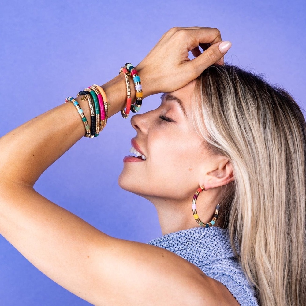 Two tone Ink and Alloy Stretch bracelet: lilac and berry